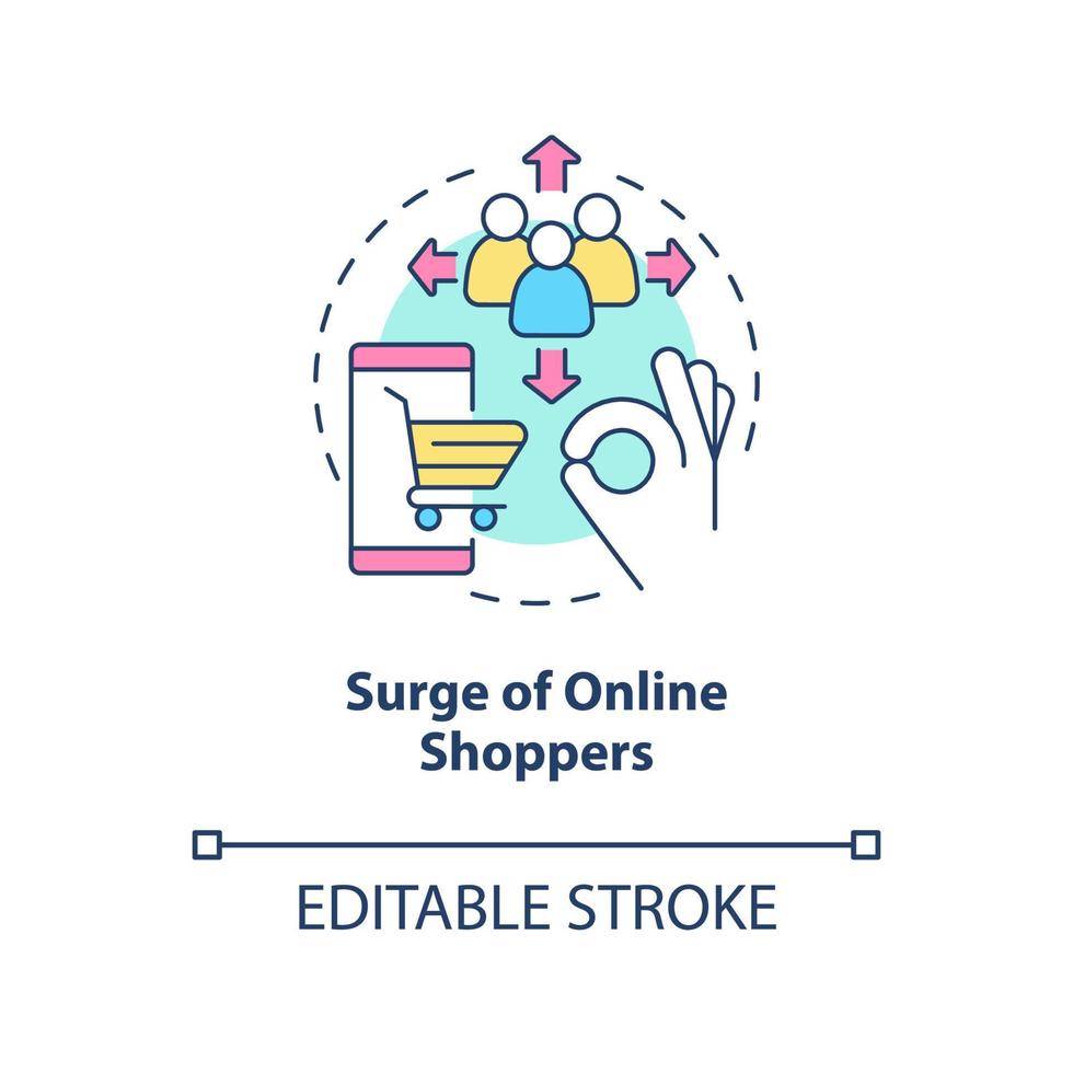 Surge of online shoppers concept icon. E-commerce success. Retail strategy trends abstract idea thin line illustration. Isolated outline drawing. Editable stroke vector