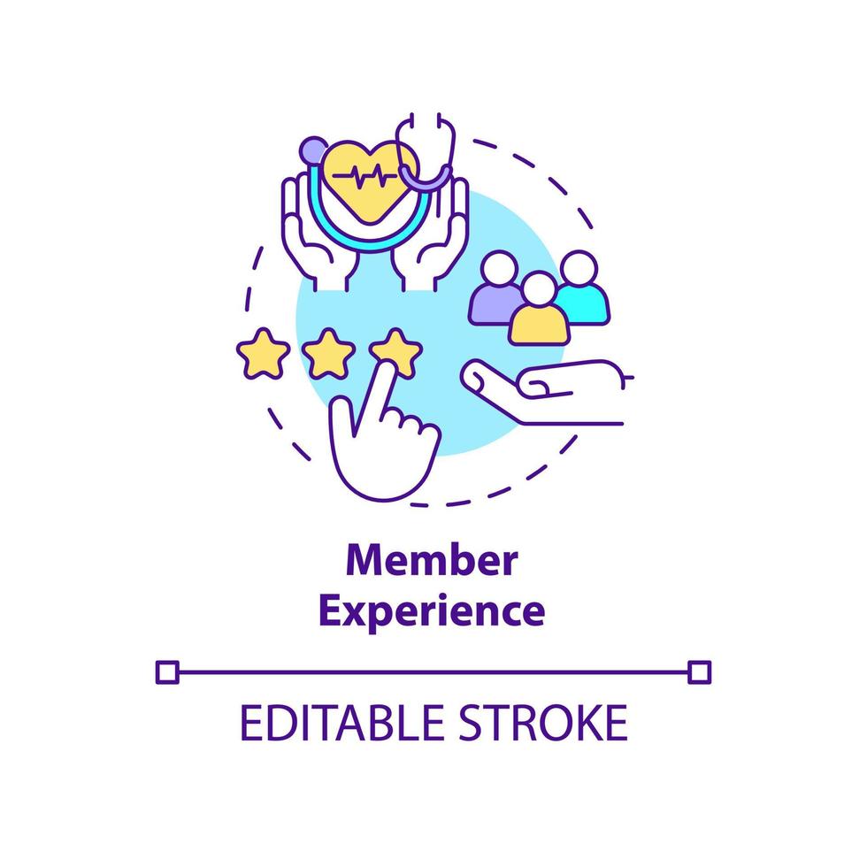 Member experience concept icon. Customer service. Healthcare macro trends abstract idea thin line illustration. Isolated outline drawing. Editable stroke vector