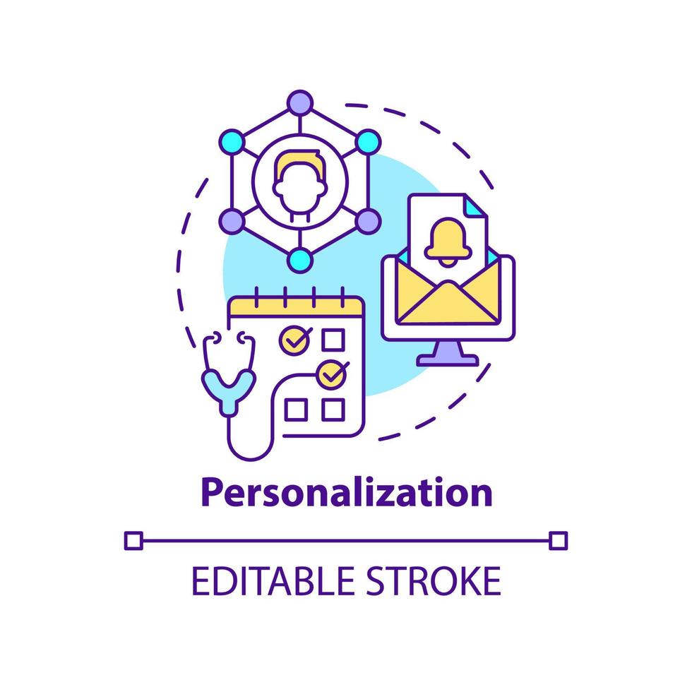 Personalization concept icon. Individual patients service. Healthcare macro trends abstract idea thin line illustration. Isolated outline drawing. Editable stroke vector