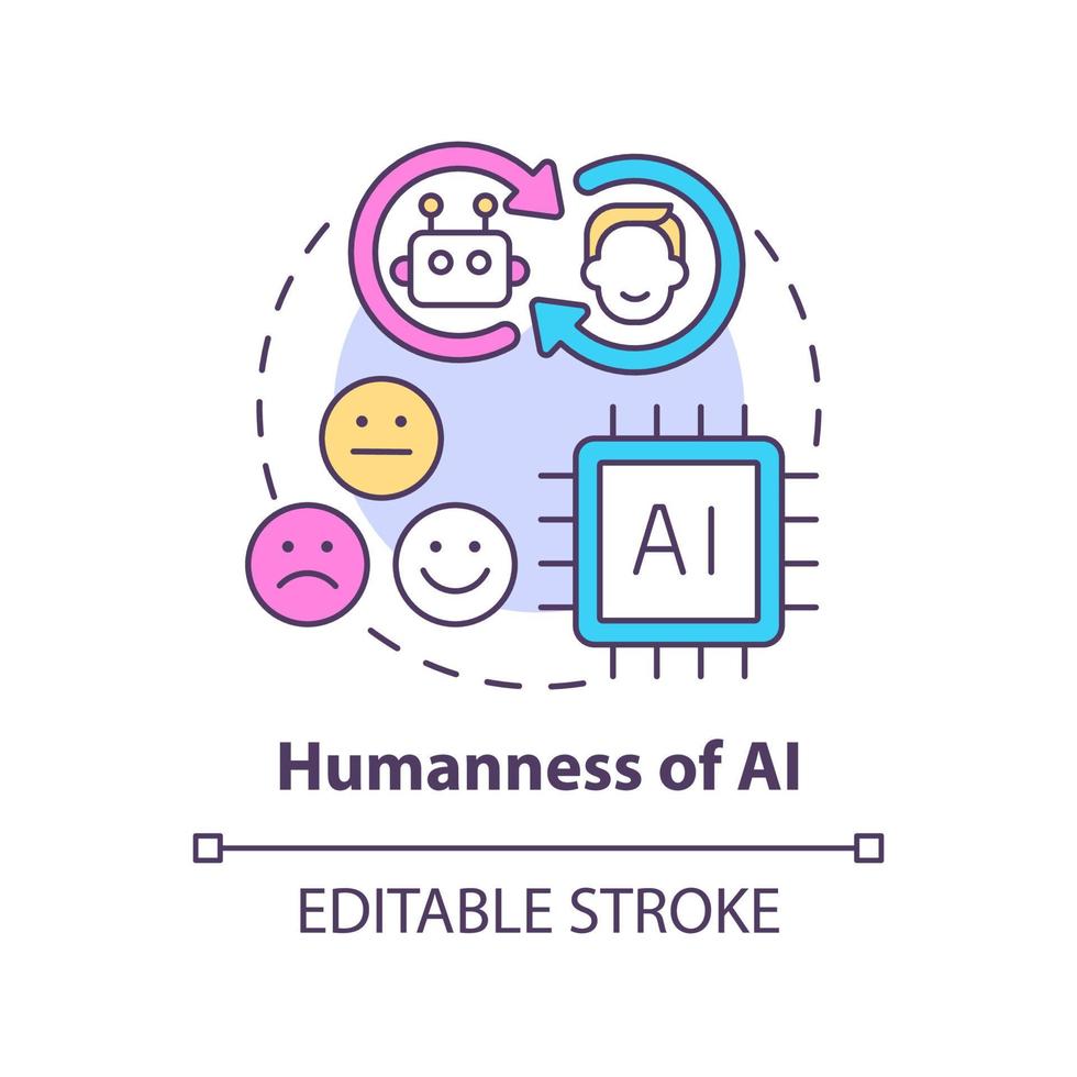 Humanness of AI concept icon. Machine learning. Tech macro trends abstract idea thin line illustration. Isolated outline drawing. Editable stroke vector