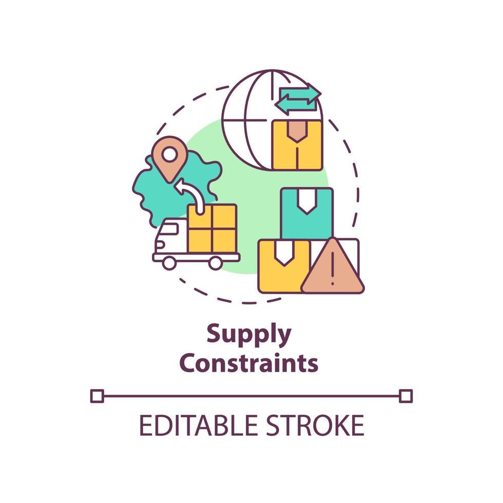 Supply constraints concept icon. Products keeping and delivery. Macro economy trends abstract idea thin line illustration. Isolated outline drawing. Editable stroke vector