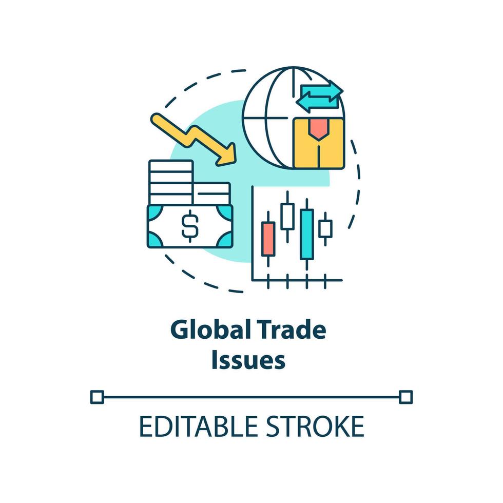 icono de concepto de cuestiones de comercio mundial. problemas de negocios macroeconomía tendencias idea abstracta ilustración de línea delgada. dibujo de contorno aislado. trazo editable vector