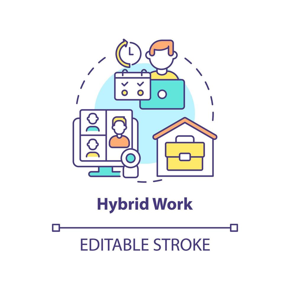 Hybrid work concept icon. Flexible shifts time. Trends in enterprise abstract idea thin line illustration. Isolated outline drawing. Editable stroke vector