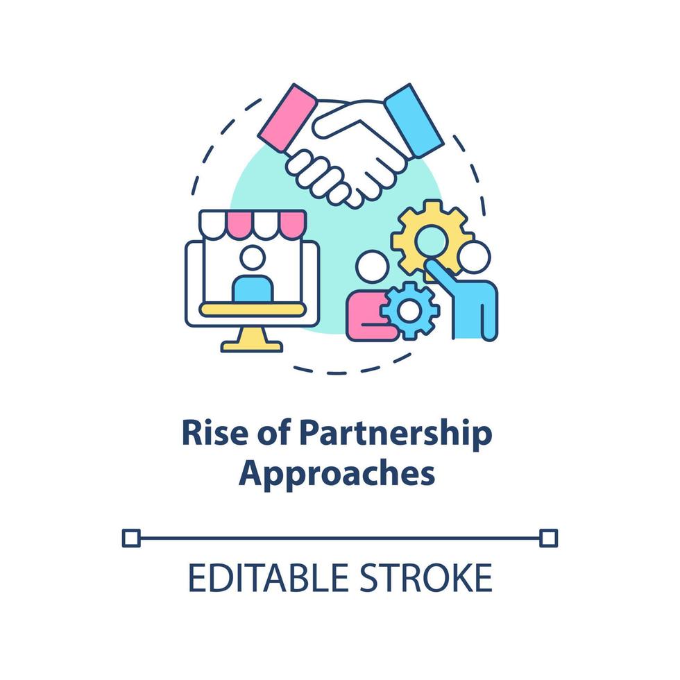 Rise of partnership approaches concept icon. Retail strategy trends abstract idea thin line illustration. Isolated outline drawing. Editable stroke vector