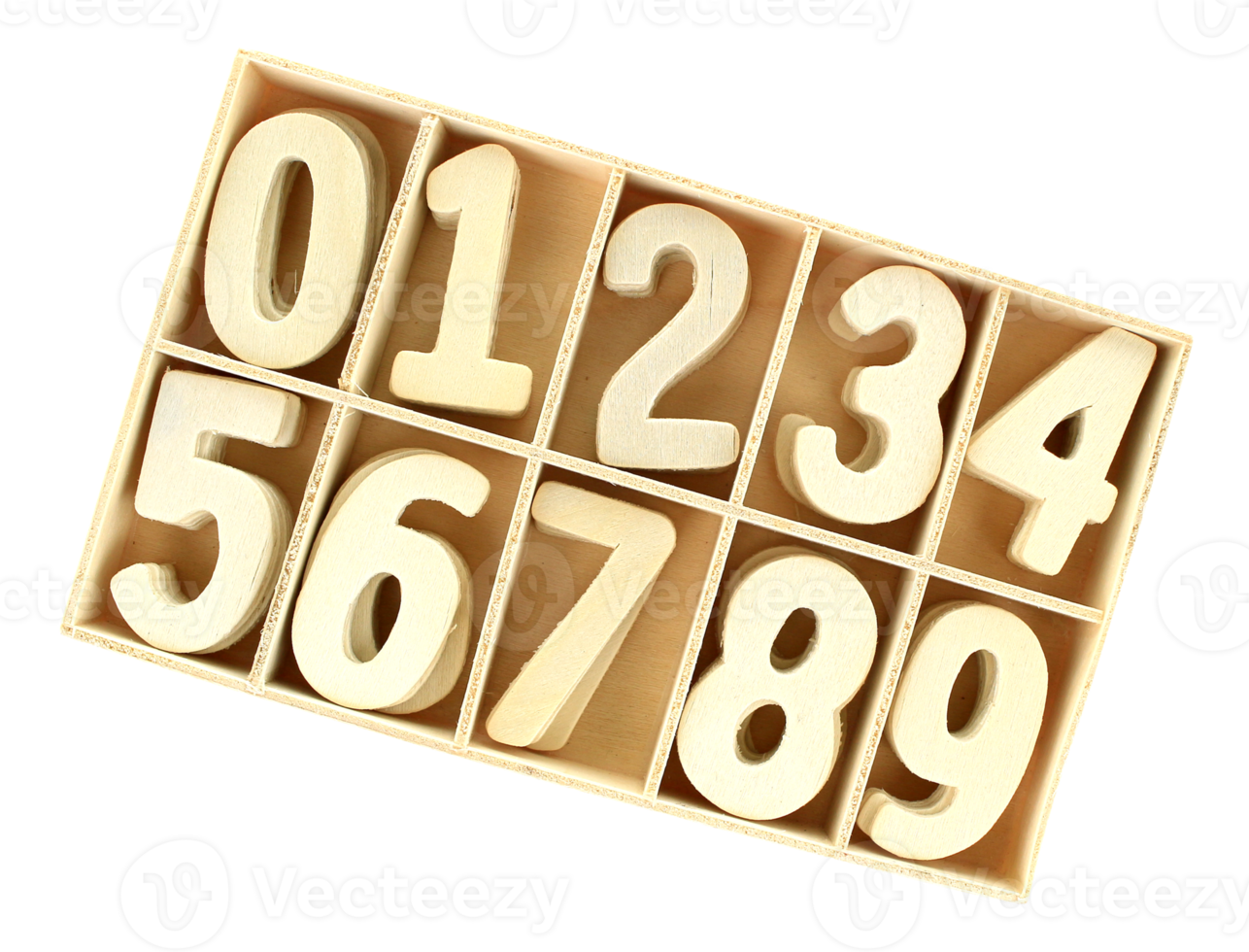 wooden box with numbers on transparent background png file