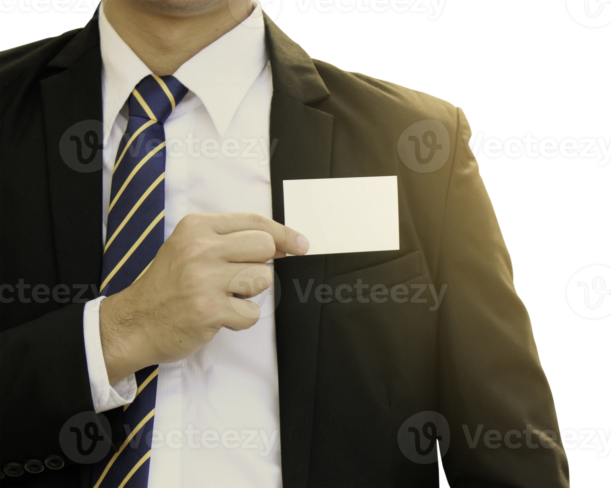 Geschäftsmann, der eine leere Firmennamenskarte aus der Tasche hält png