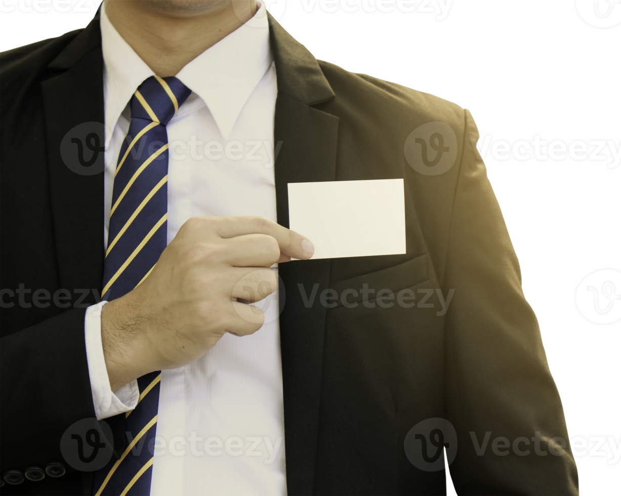 Businessman holding blank business name card from pocket png