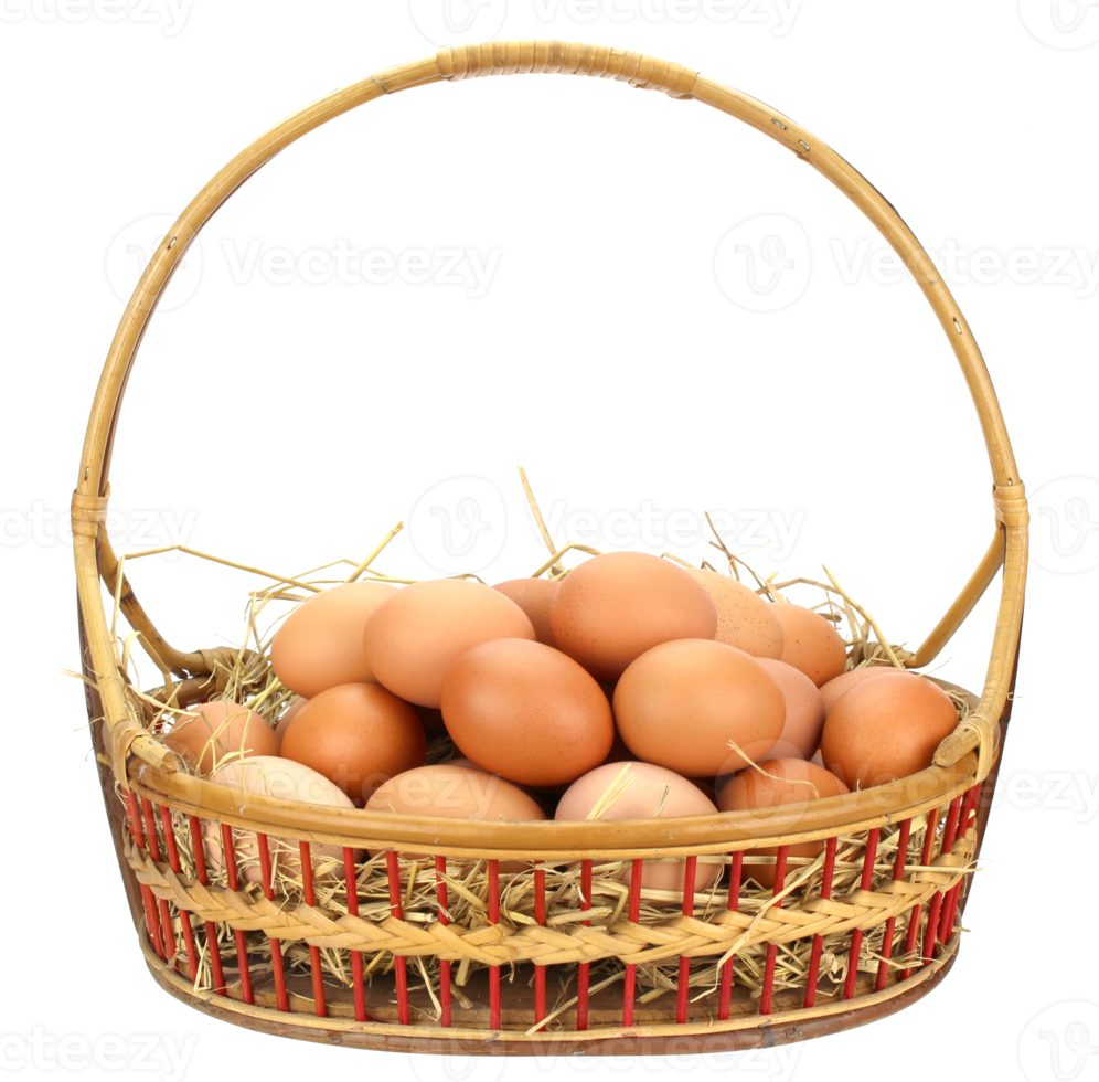 Brown eggs in the basket on transparent background png file