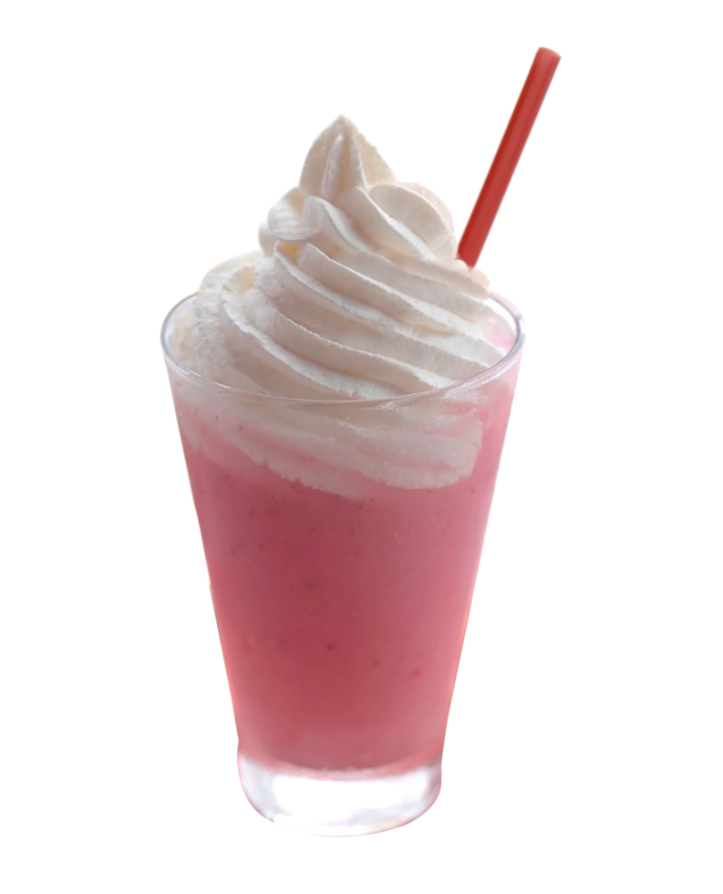 Strawberry ice cream milkshake smoothie juice with whipped cream on transparent background png file