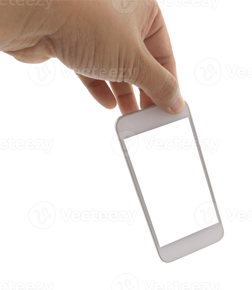 mano que sostiene el programa del teléfono celular en el archivo png de fondo transparente