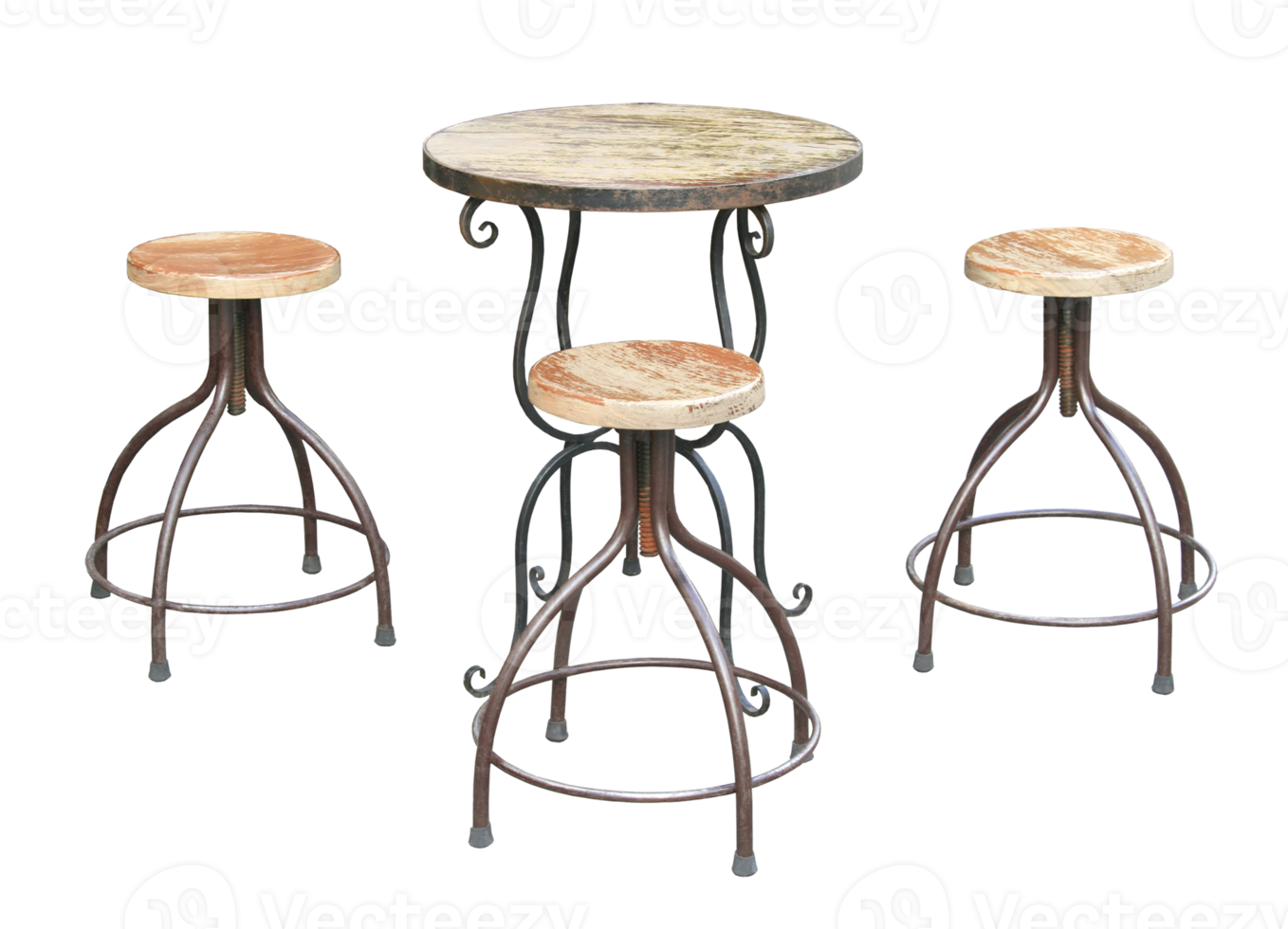 Wooden chairs and round table isolated on transparent background png file