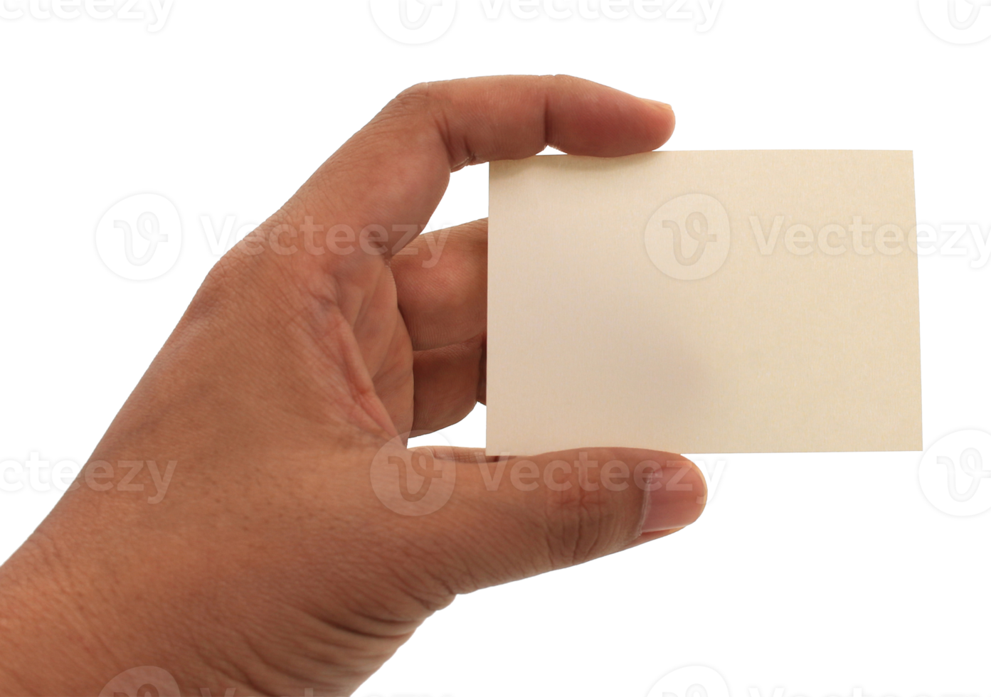 hand holding blank business name card on transparent background png file