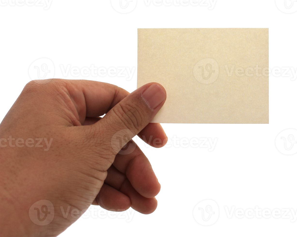 hand holding blank business name card on transparent background png file