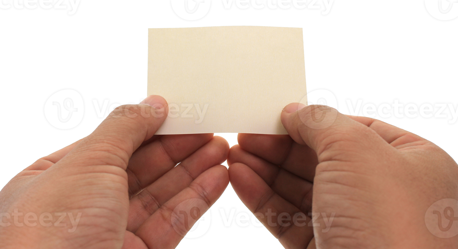 hand holding blank business name card on transparent background png file