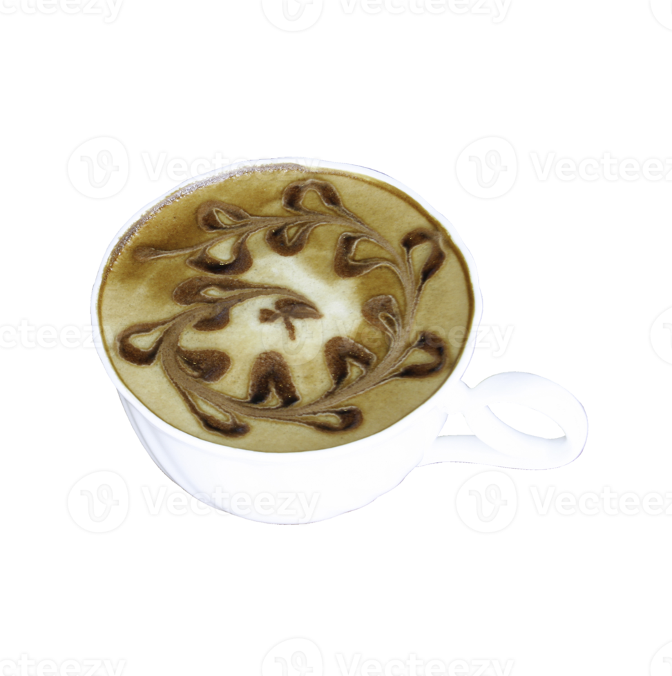 latte coffee art in a cup on transparent background png file