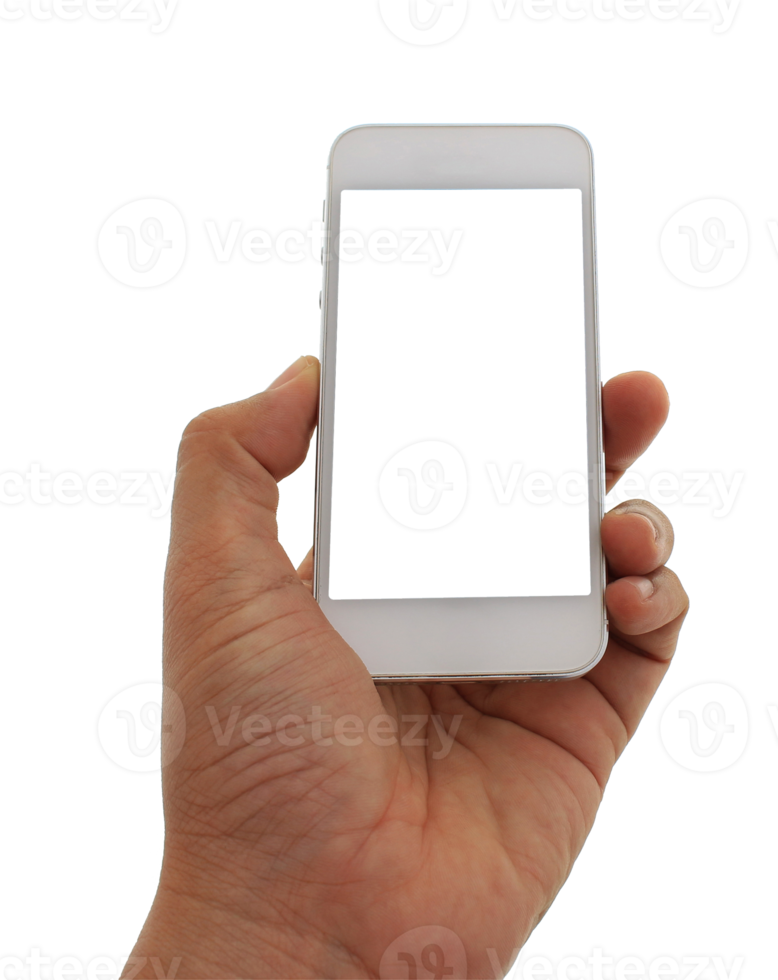 hand holding cell phone show on transparent background png file