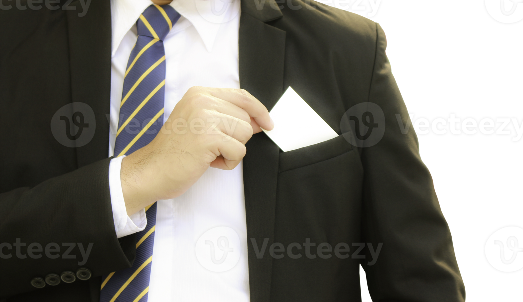 Businessman holding blank business name card from pocket png