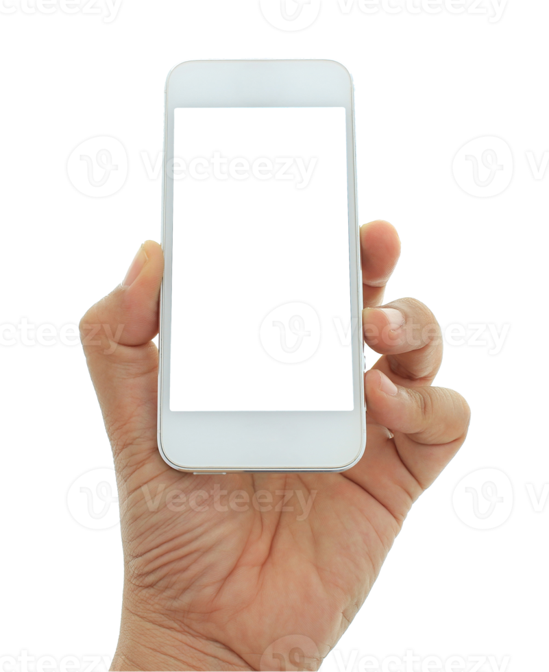 hand holding cell phone show on transparent background png file