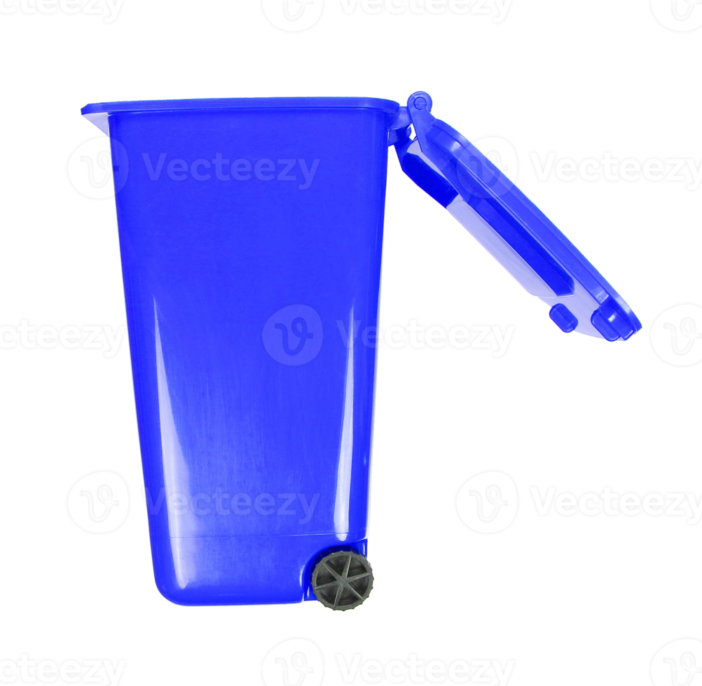 Blue trash bin.rubbish bin on transparent background png file