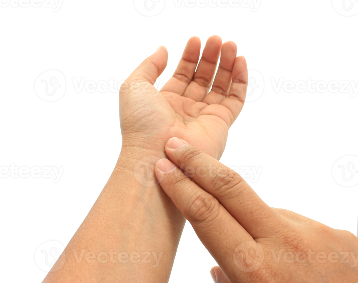 human hand checking himself the pulse on transparent background png file