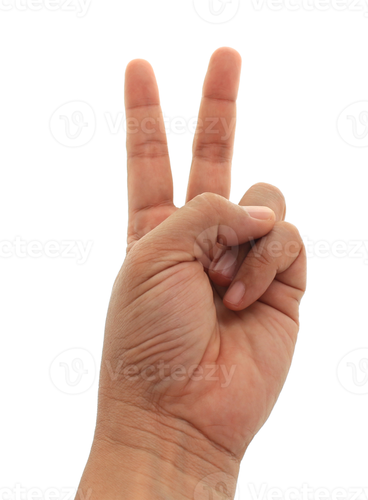 Hand with two fingers up on transparent background png file