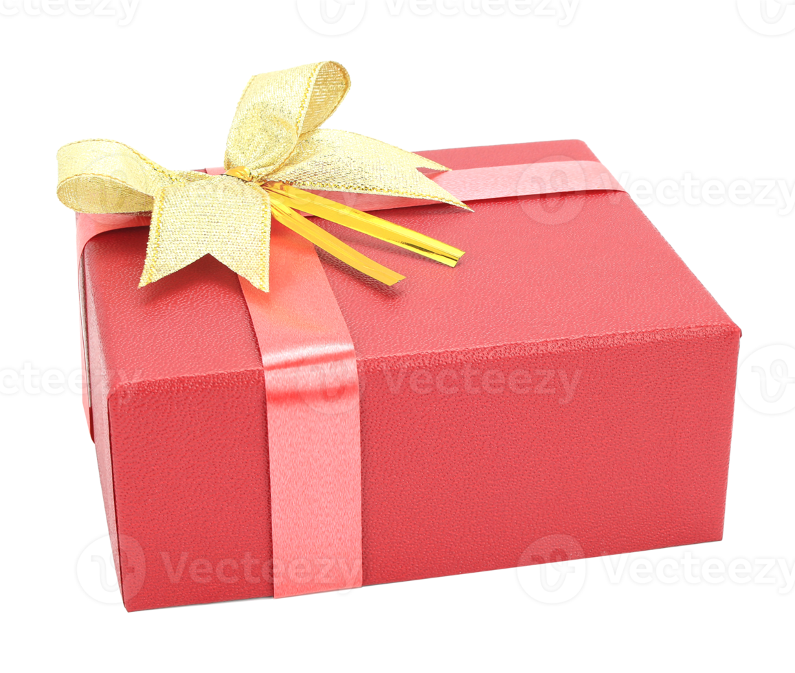 Red gift box with ribbon bow on transparent background png file