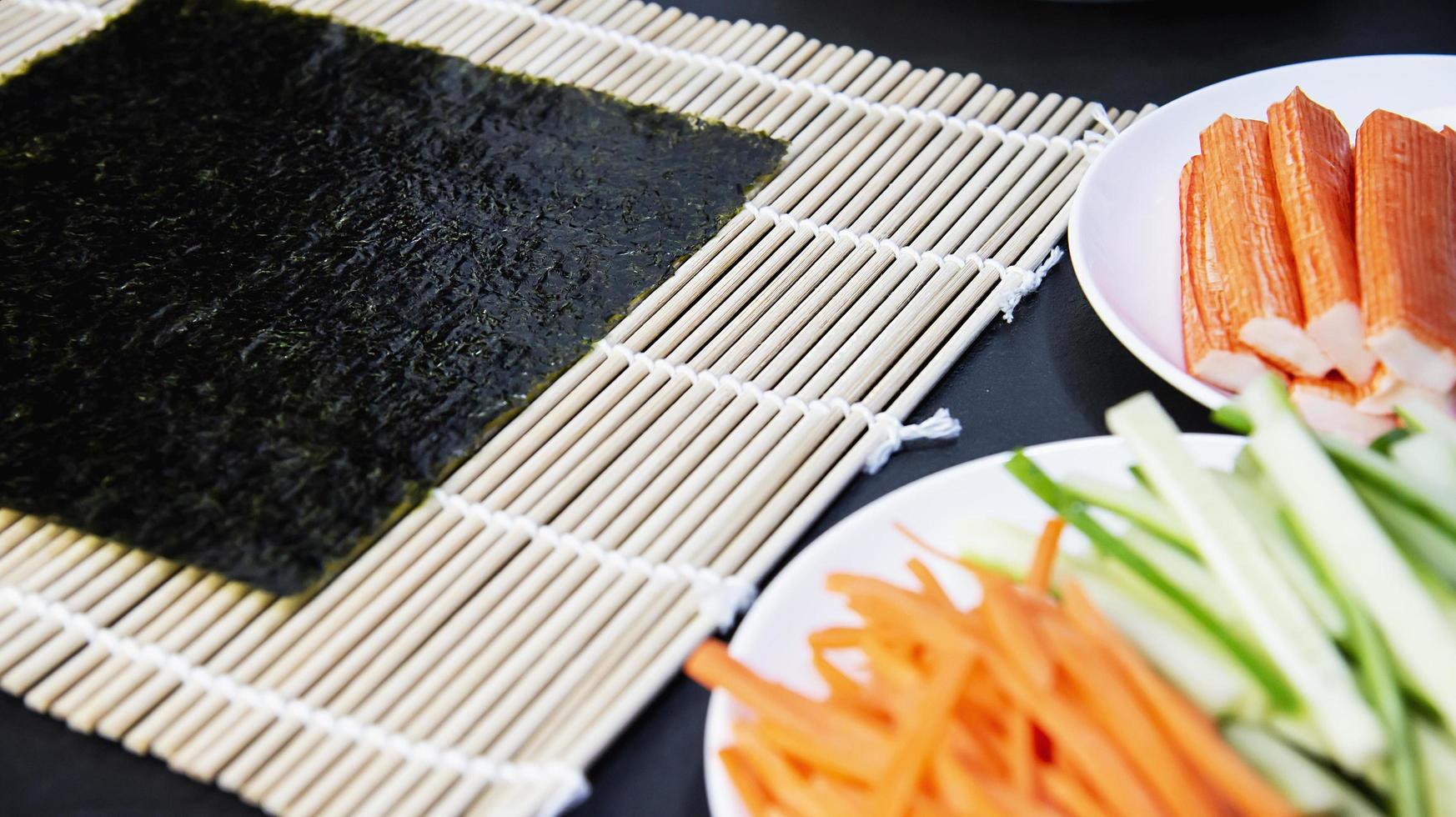 Sushi roll preparing - favorite dish Japanese food recipe concept photo