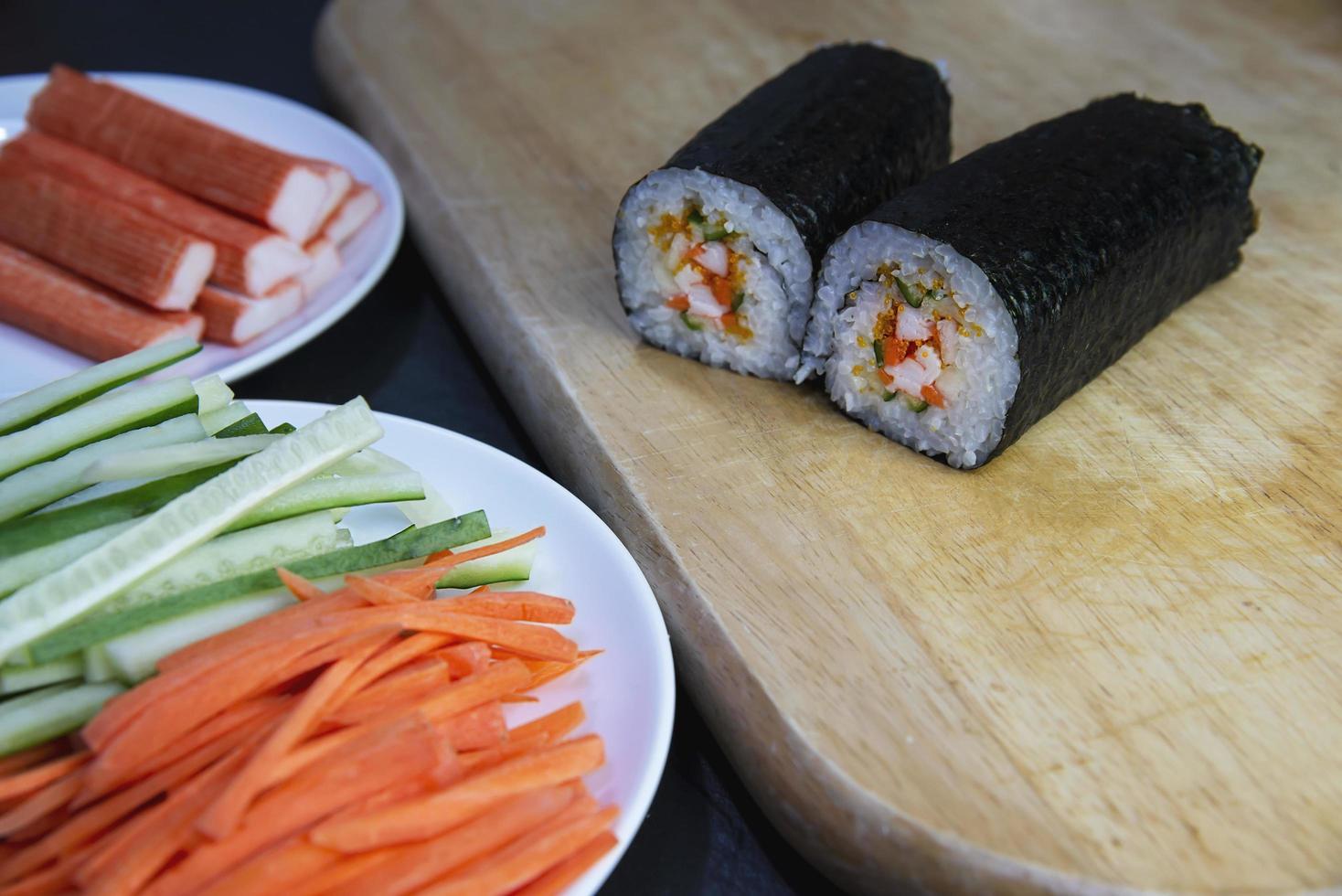 Sushi roll preparing - favorite dish Japanese food recipe concept photo