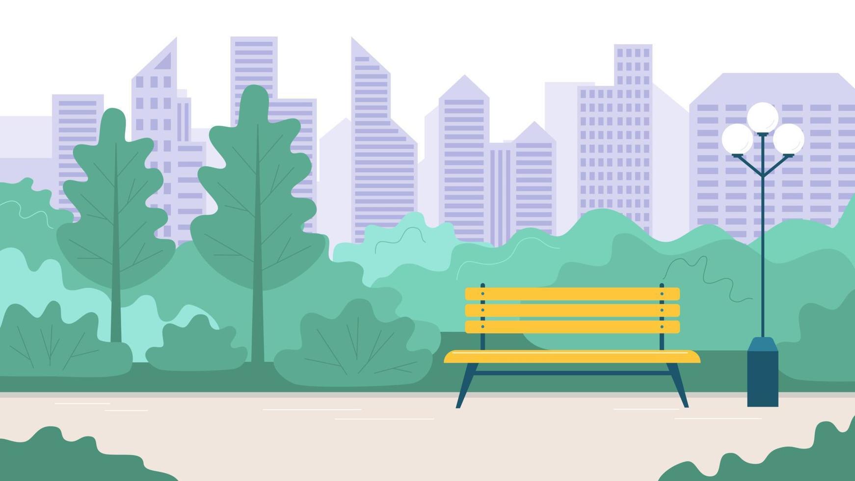 City park with a bench and a lantern vector