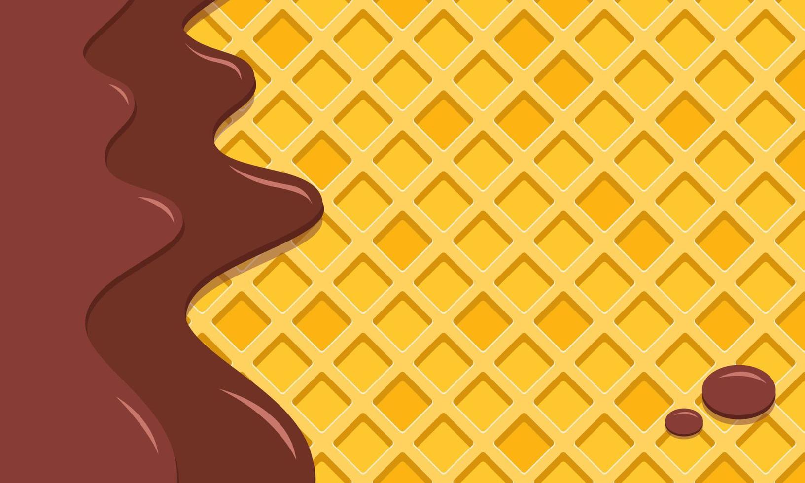 gotas de crema marrón líquida o chocolate sobre el waffle. fondo con espacio de copia. diseño de empaque, pancarta. ilustración vectorial de acciones. vector