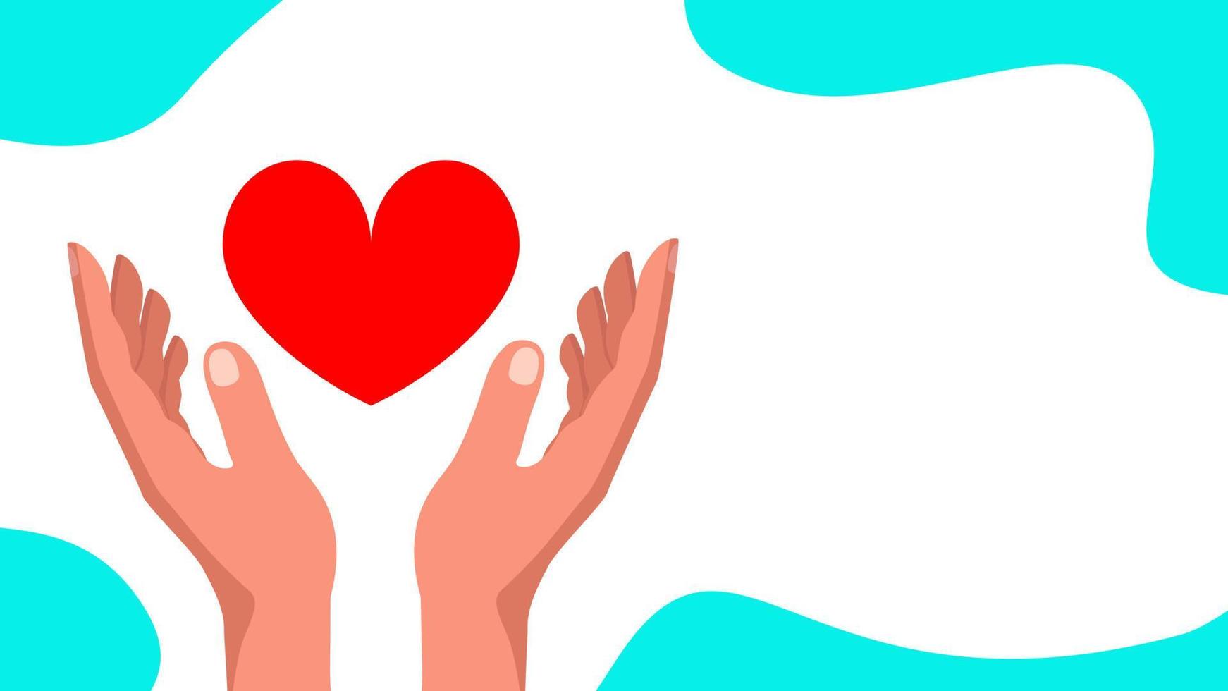 manos humanas y corazón rojo. concepto de cardiología, voluntariado, esperanza y donación. diseño de pancartas ilustración de stock vectorial. vector