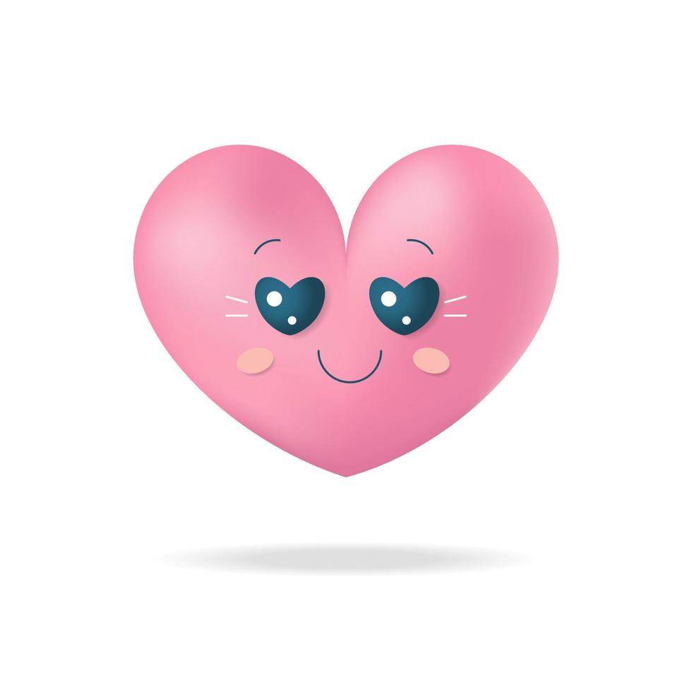Cartoon pink cute 3d heart with face emotions.Kawaii.Valentine's day.Stock vector illustration.