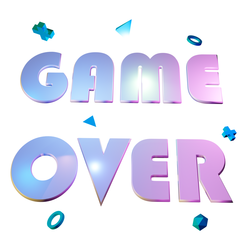 text game over glowing neon font 3d illustration png