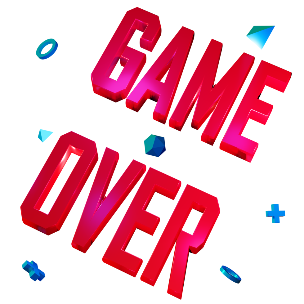 text game over glowing neon font 3d illustration png