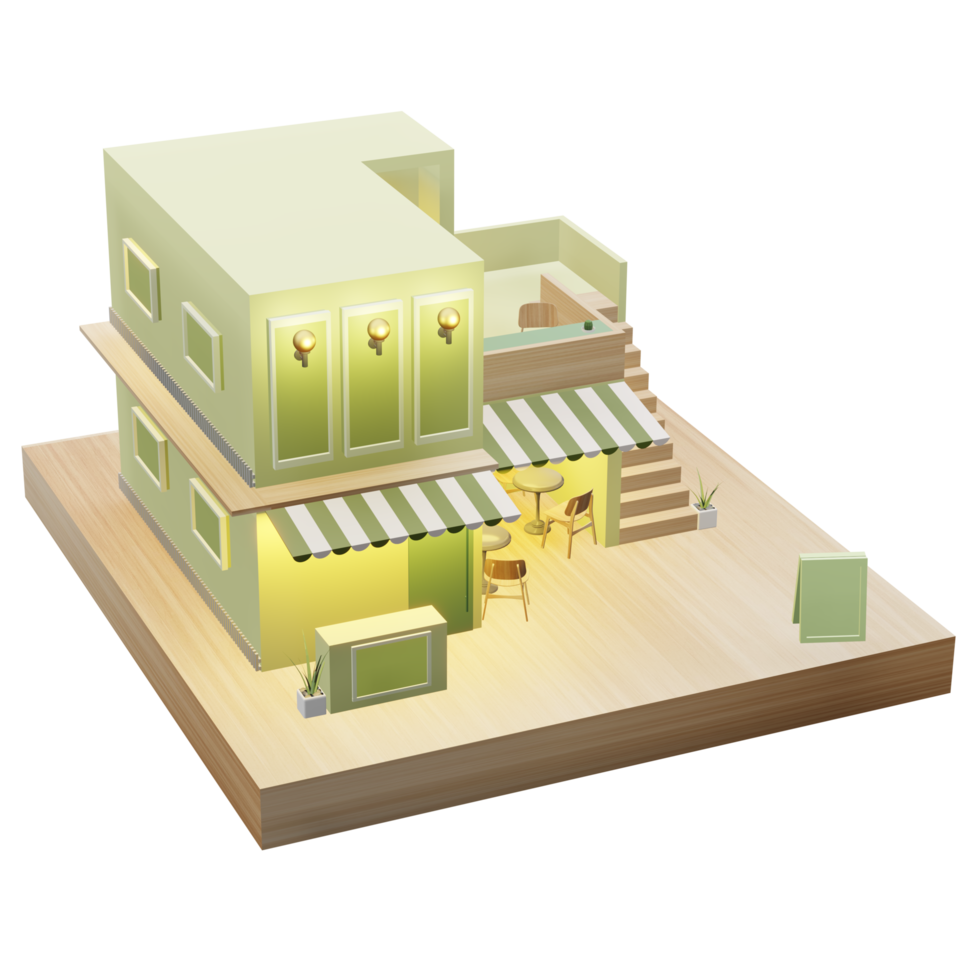 snoepwinkel coffeeshop restaurant cartoon model 3d illustratie png