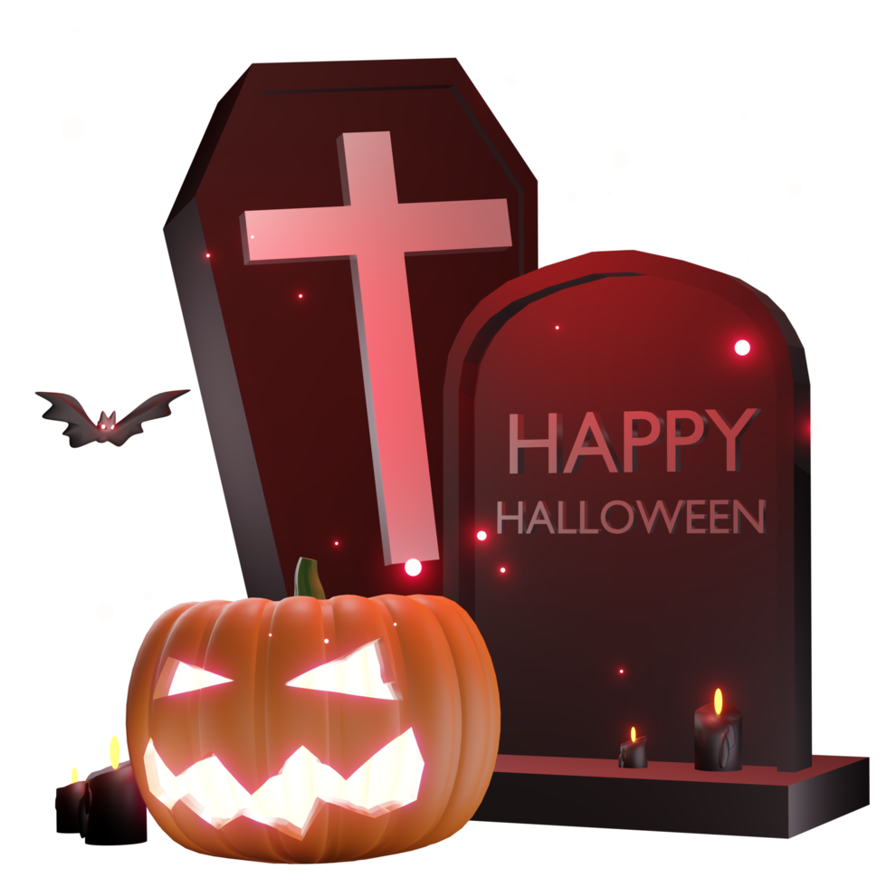 pumpkin halloween night gravestones bats and ghosts 3d illustration png