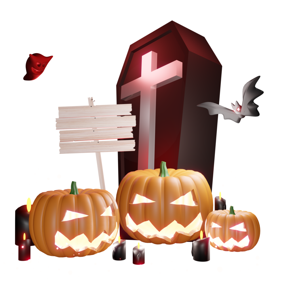 calabaza noche de halloween lápidas murciélagos y fantasmas ilustración 3d png