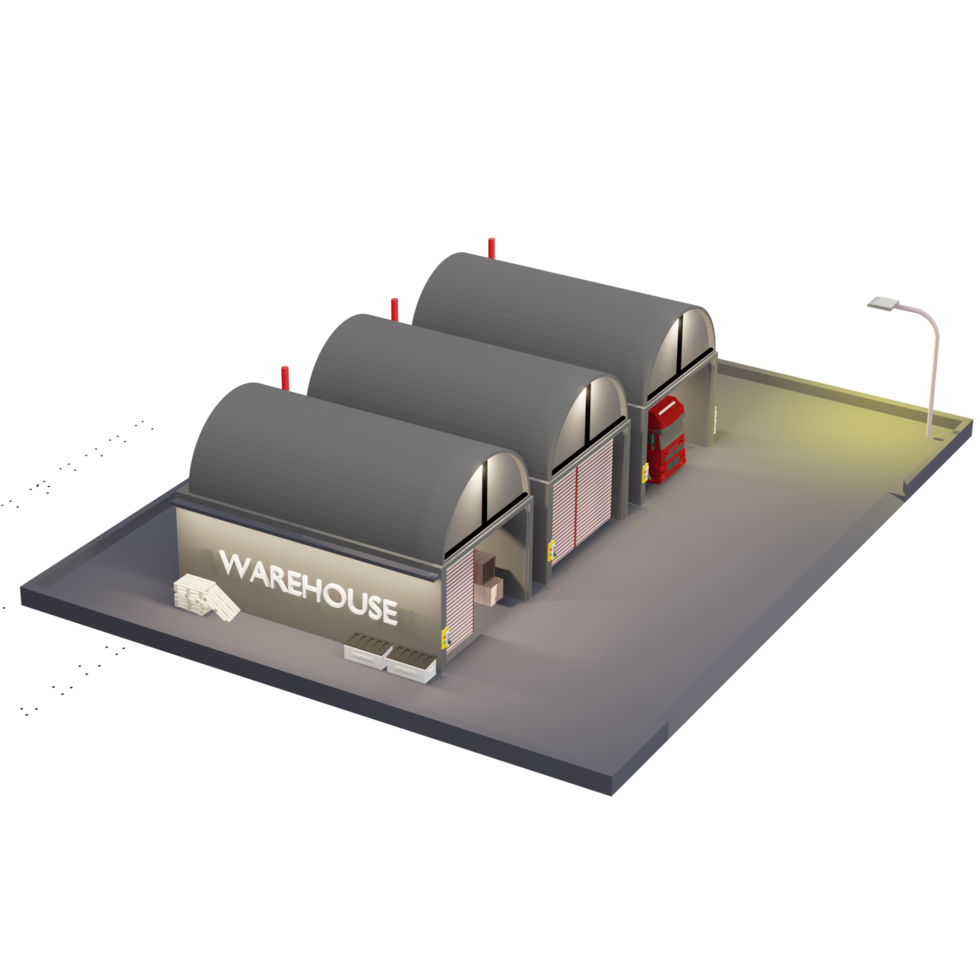 armazém logístico moderno modelo de desenho animado de armazém ilustração 3d png