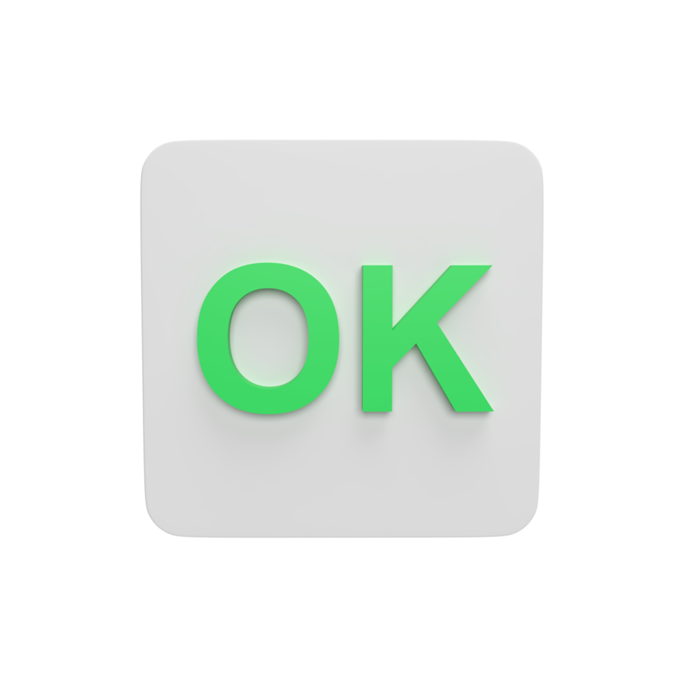 Ok button 3d icon model cartoon style concept. render illustration png