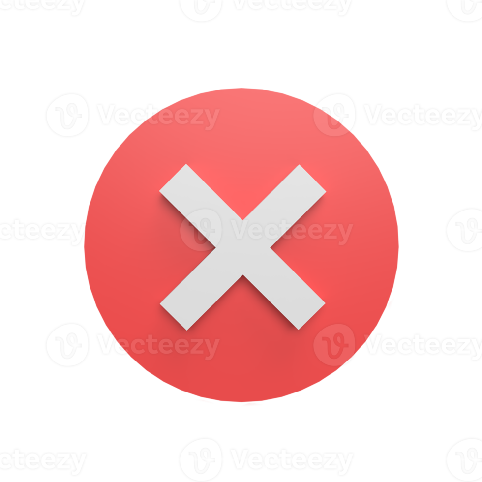 Cross mark 3d icon model cartoon style concept. render illustration png