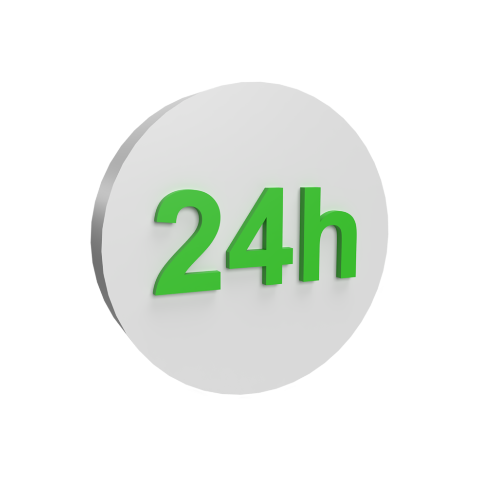 24h badge 3d icon model cartoon style concept. render illustration png