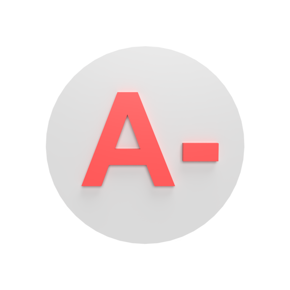Grade A- 3d icon model cartoon style concept. render illustration png