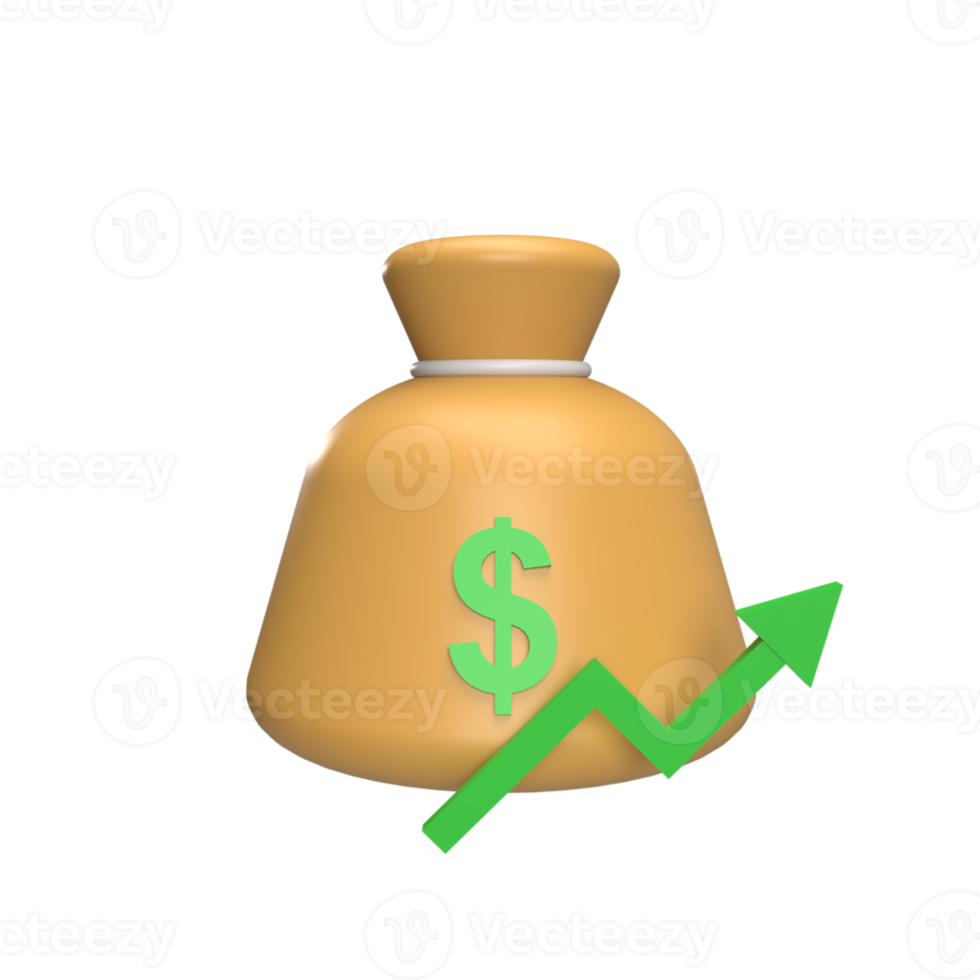 sac d'argent avec des flèches vers le haut concept de style de dessin animé de modèle d'icône 3d. rendre illustration png