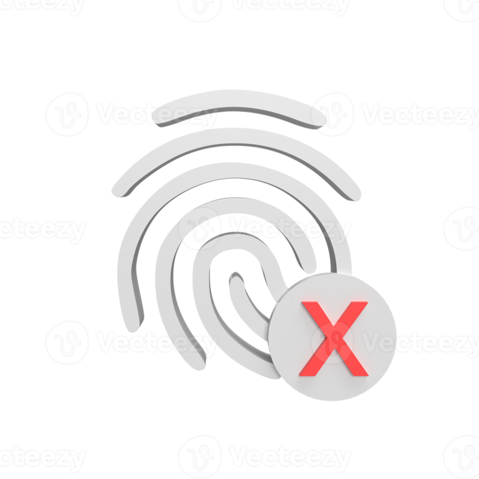 verkeerde vingerafdruk 3d pictogram model cartoon stijl concept. render illustratie png