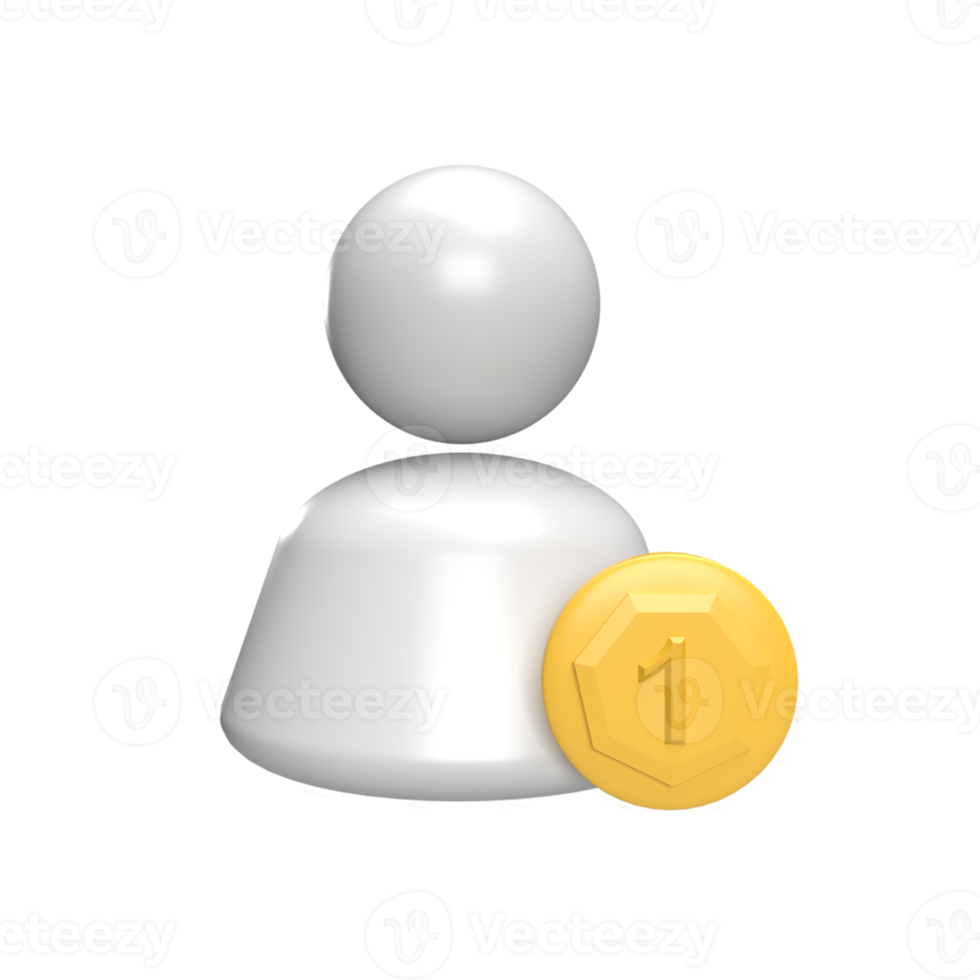 3D User with medal badge top 1. render illustration png