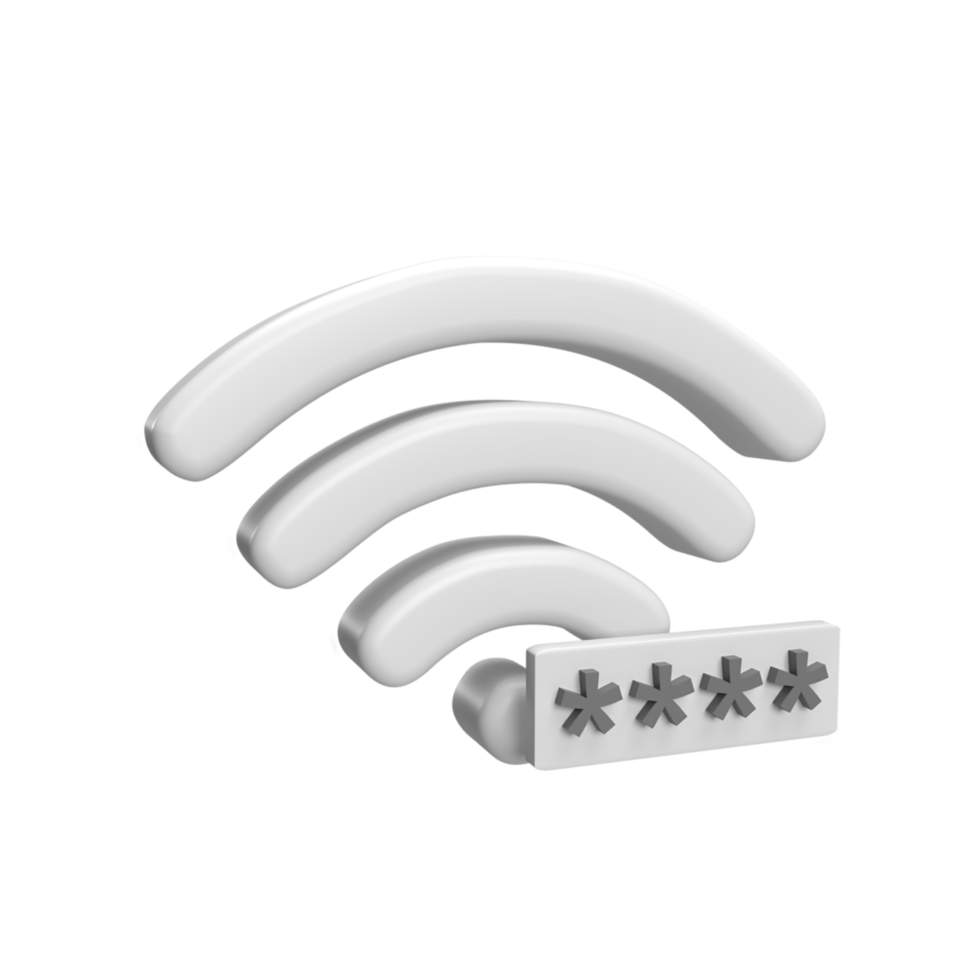 3D Wifi icon with password concept. rendered illustration png