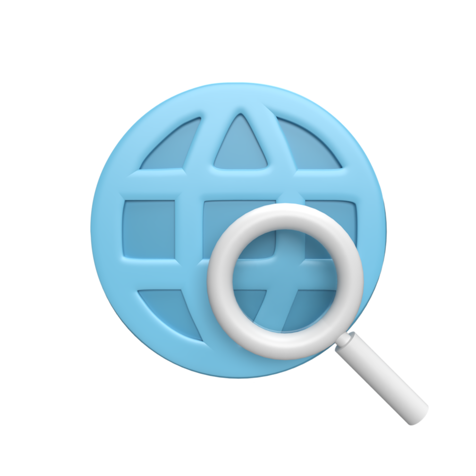 3D web icon with magnifying glass concept. rendered illustration png