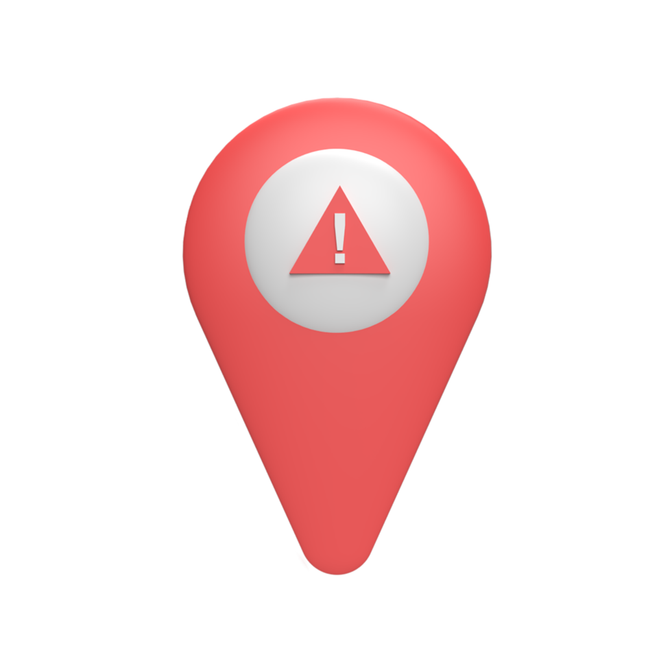 3D pin map with Exclamation mark. Rendered illustration png