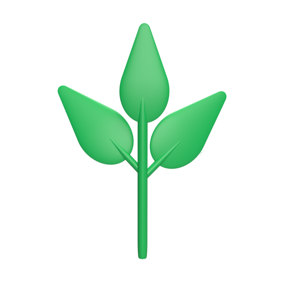 Leaf of plant 3d icon model cartoon style concept. render illustration png