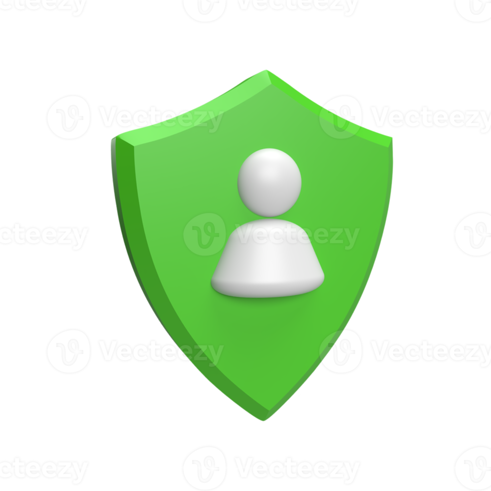 Shield with user 3d icon model cartoon style concept. render illustration png